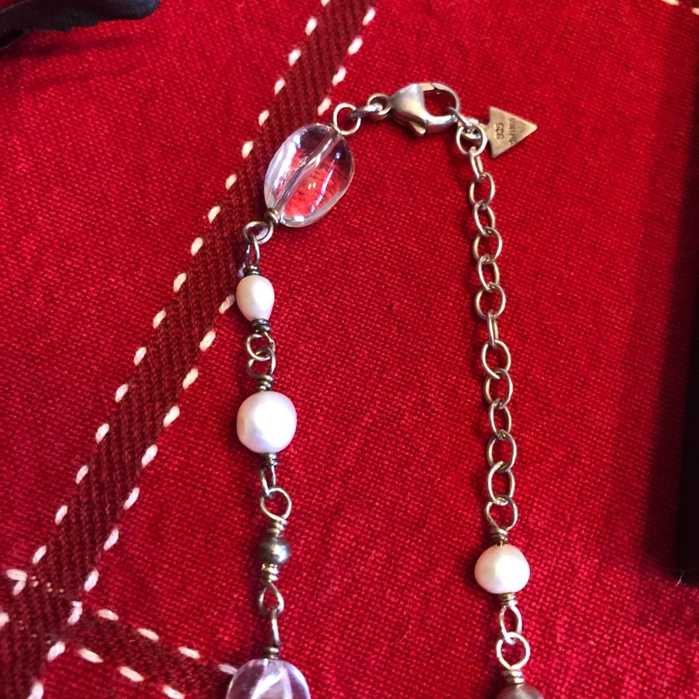 Sterling, crystal, and freshwater pearl necklace